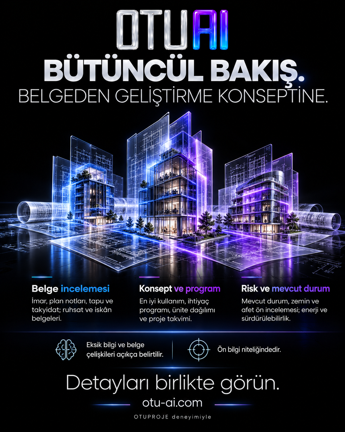 Plan paftaları üzerinde yükselen üç mimari konsept