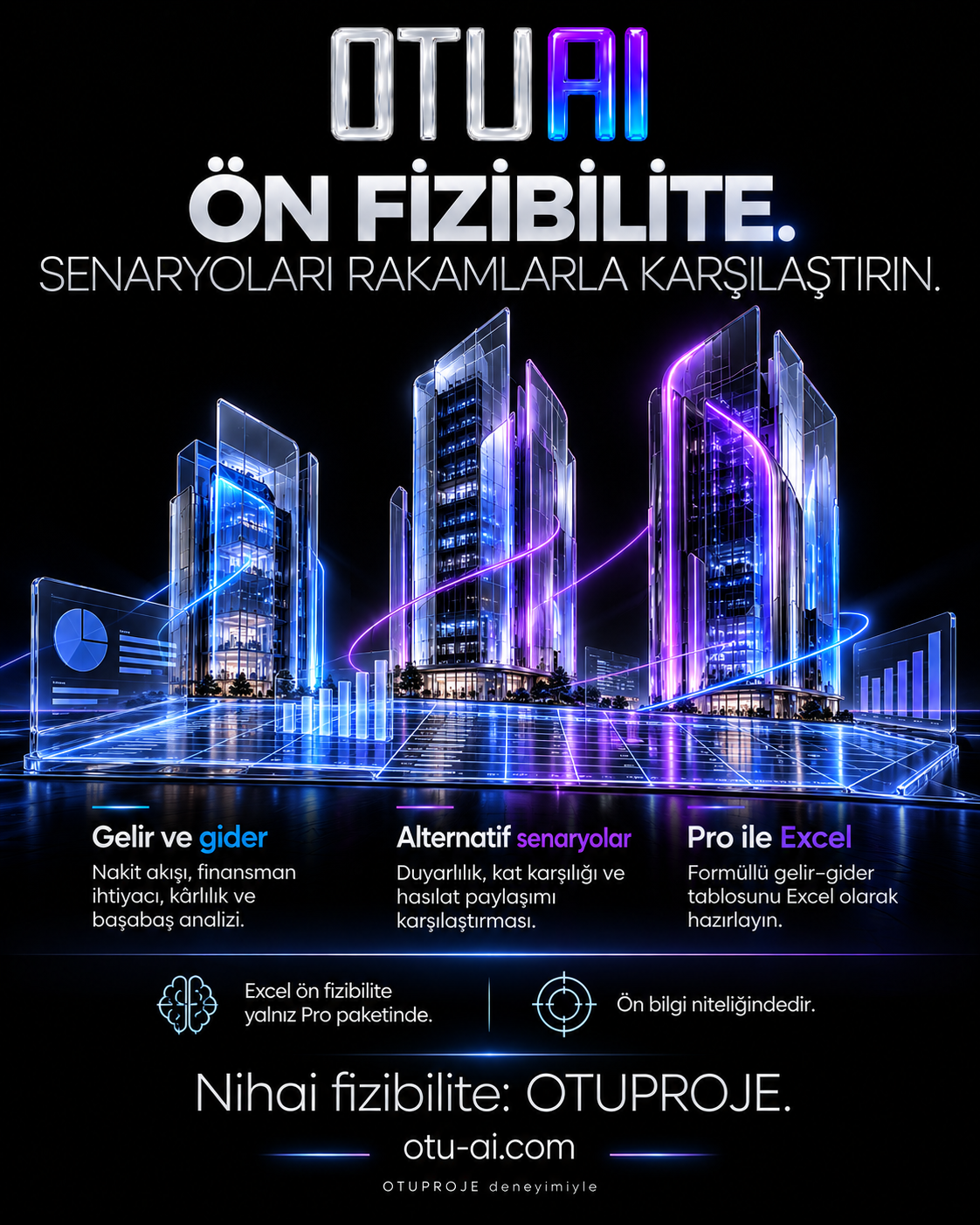 Finansal tablolar ve karşılaştırma grafikleri üzerinde üç cam kule
